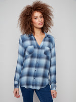 CHARLIE B // 4490RR PLAID BLOUSE DENIM