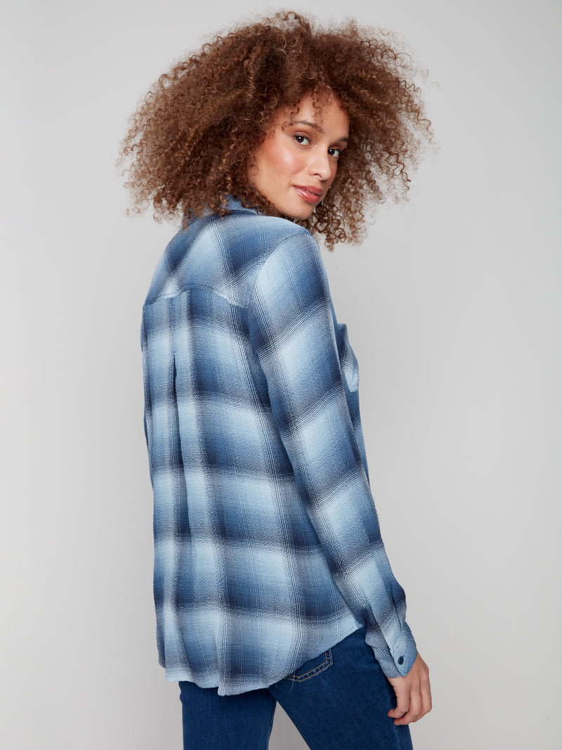CHARLIE B // 4490RR PLAID BLOUSE DENIM