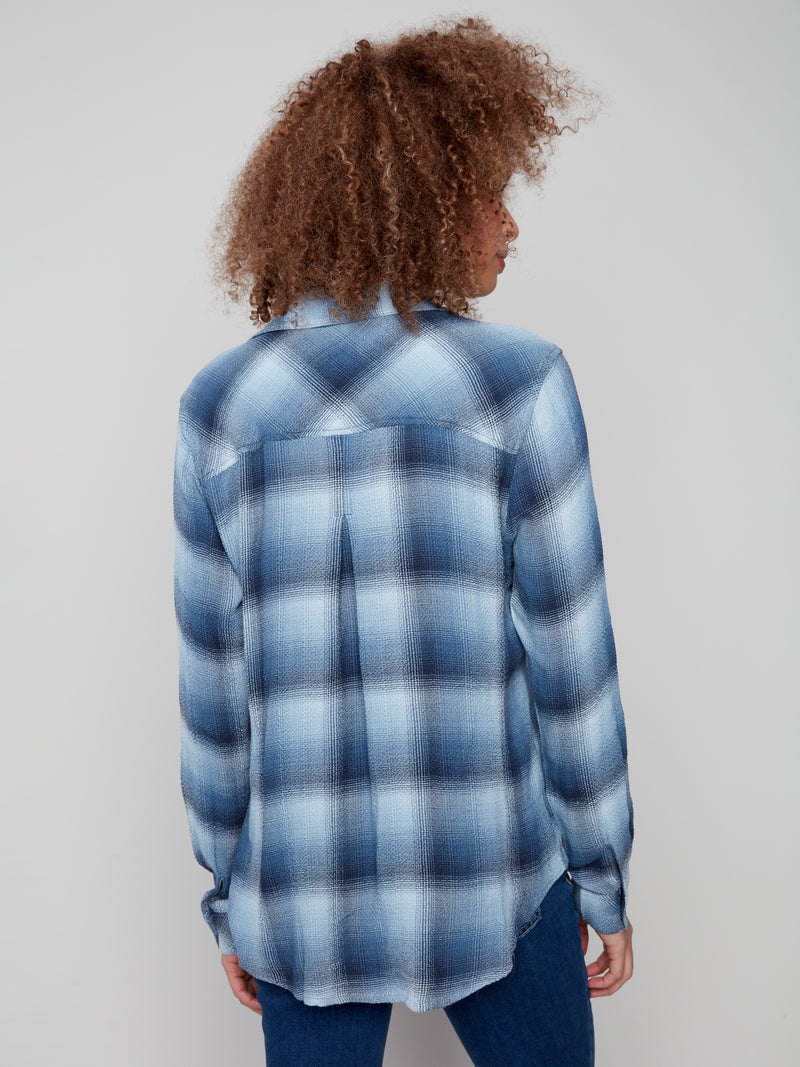 CHARLIE B // 4490RR PLAID BLOUSE DENIM