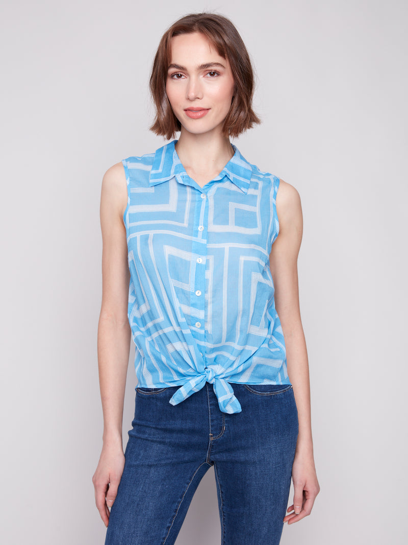 CHARLIE B // 4541R SLEEVELESS BUTTON UP BLOUSE