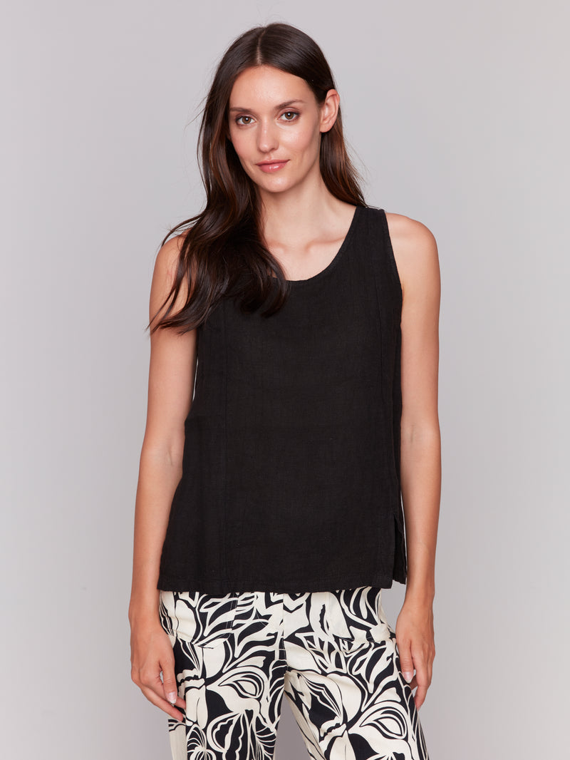 CHARLIE B // 4543R BAMBOO LINEN TOP WITH SLIT