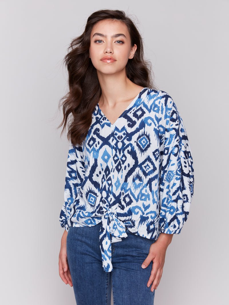 CHARLIE B // C4579P PRINTED POP OVER BLOUSE