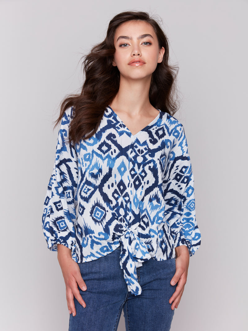 CHARLIE B // C4579P PRINTED POP OVER BLOUSE