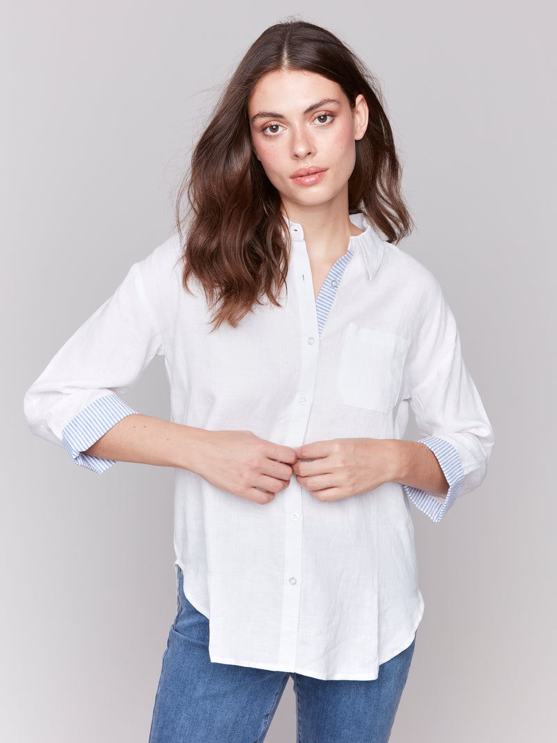 CHARLIE B // 4587 DROP SHOULDER BUTTON UP BLOUSE