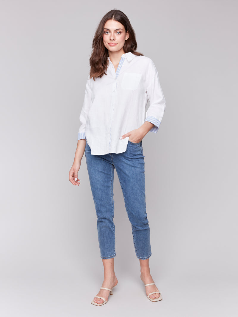 CHARLIE B // 4587 DROP SHOULDER BUTTON UP BLOUSE