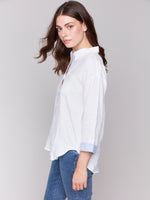 CHARLIE B // 4587 DROP SHOULDER BUTTON UP BLOUSE