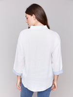 CHARLIE B // 4587 DROP SHOULDER BUTTON UP BLOUSE