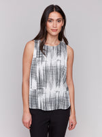 CHARLIE B // 4599P PRINTED SATIN SLEEVELESS BLOUSE