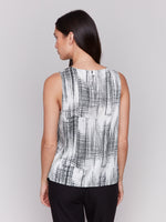 CHARLIE B // 4599P PRINTED SATIN SLEEVELESS BLOUSE