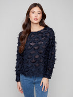 CHARLIE B // 4630 FANCY CHIFFON TOP NAVY