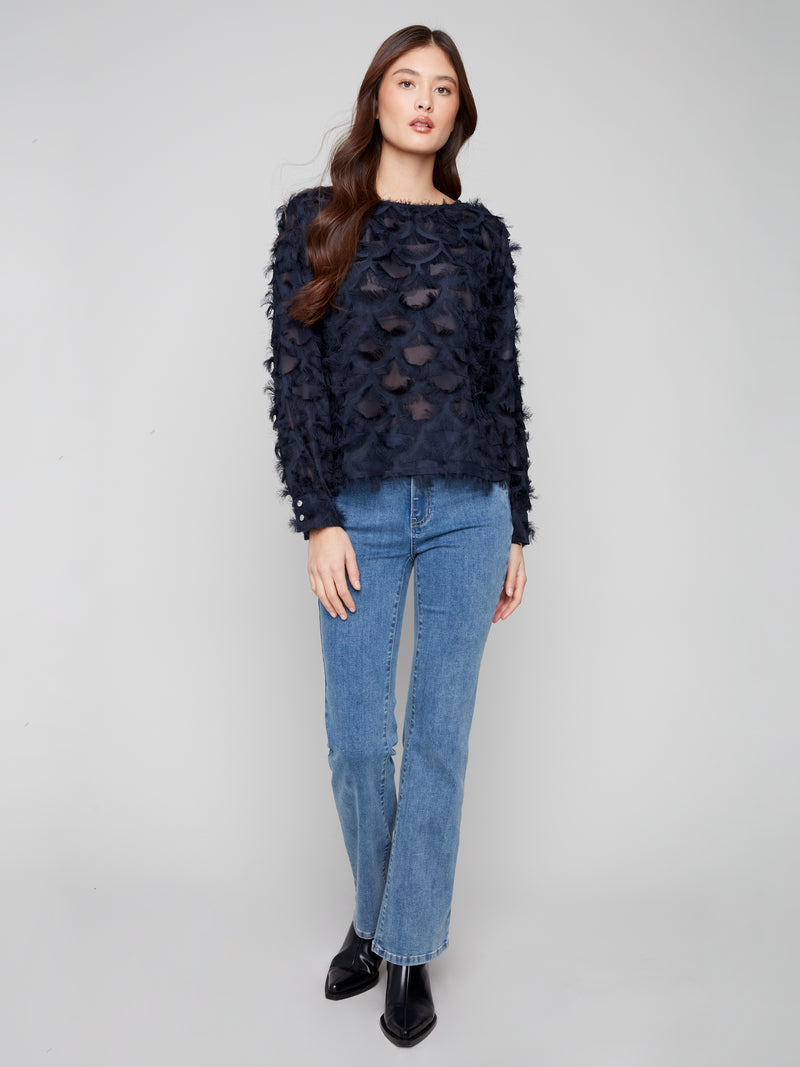 CHARLIE B // 4630 FANCY CHIFFON TOP NAVY