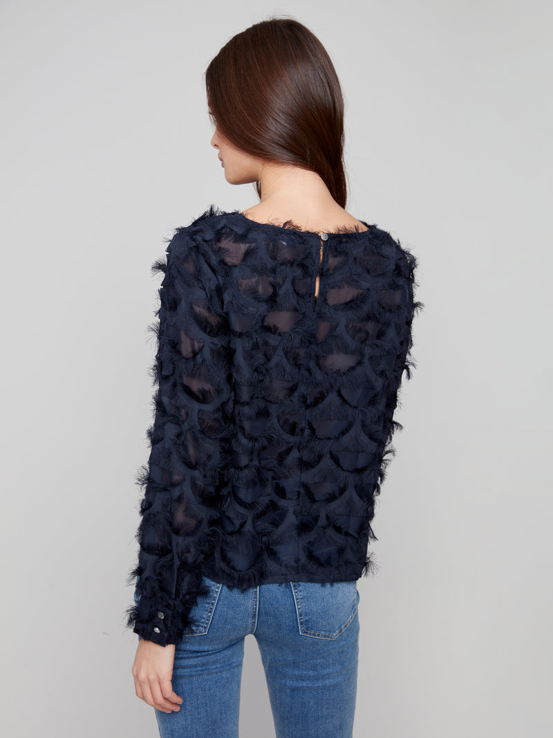 CHARLIE B // 4630 FANCY CHIFFON TOP NAVY