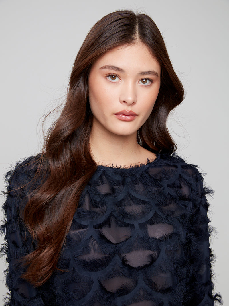 CHARLIE B // 4630 FANCY CHIFFON TOP NAVY