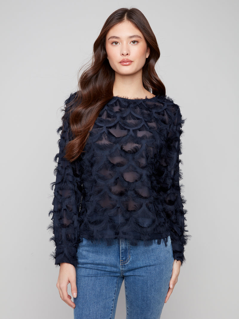 CHARLIE B // 4630 FANCY CHIFFON TOP NAVY