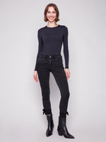 CHARLIE B // 5123RR DENIM WITH VELVET BOW TRIM CHARCOAL