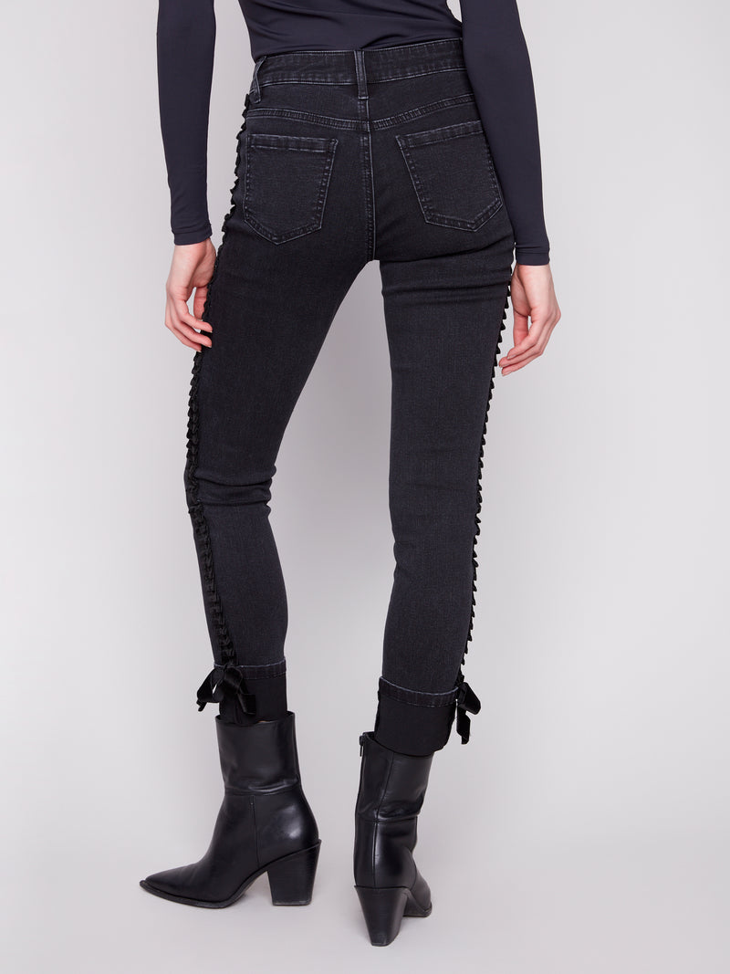 CHARLIE B // 5123RR DENIM WITH VELVET BOW TRIM CHARCOAL