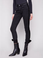 CHARLIE B // 5123RR DENIM WITH VELVET BOW TRIM CHARCOAL