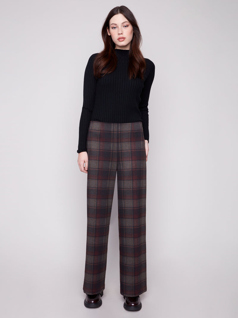 CHARLIE B // 5540P WIDE LEG PULL-ON PLAID PANTS