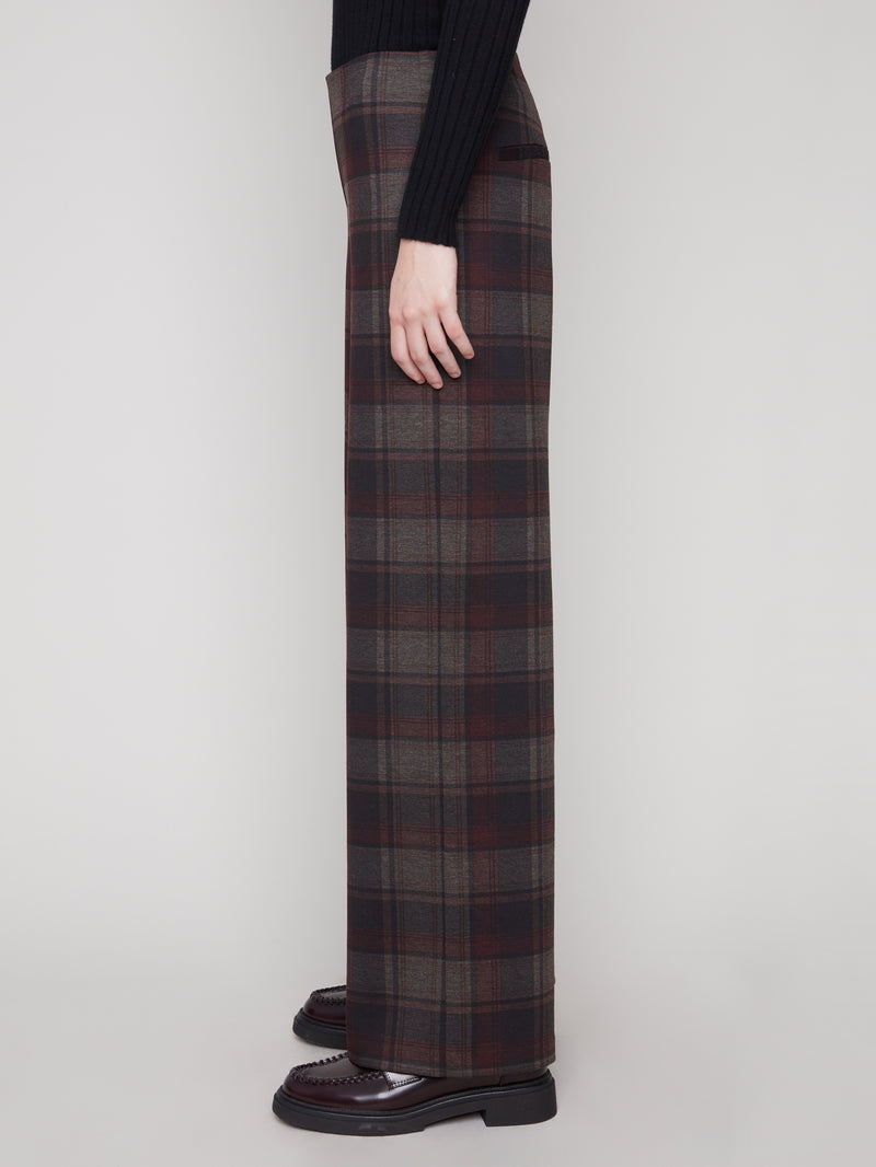 CHARLIE B // 5540P WIDE LEG PULL-ON PLAID PANTS