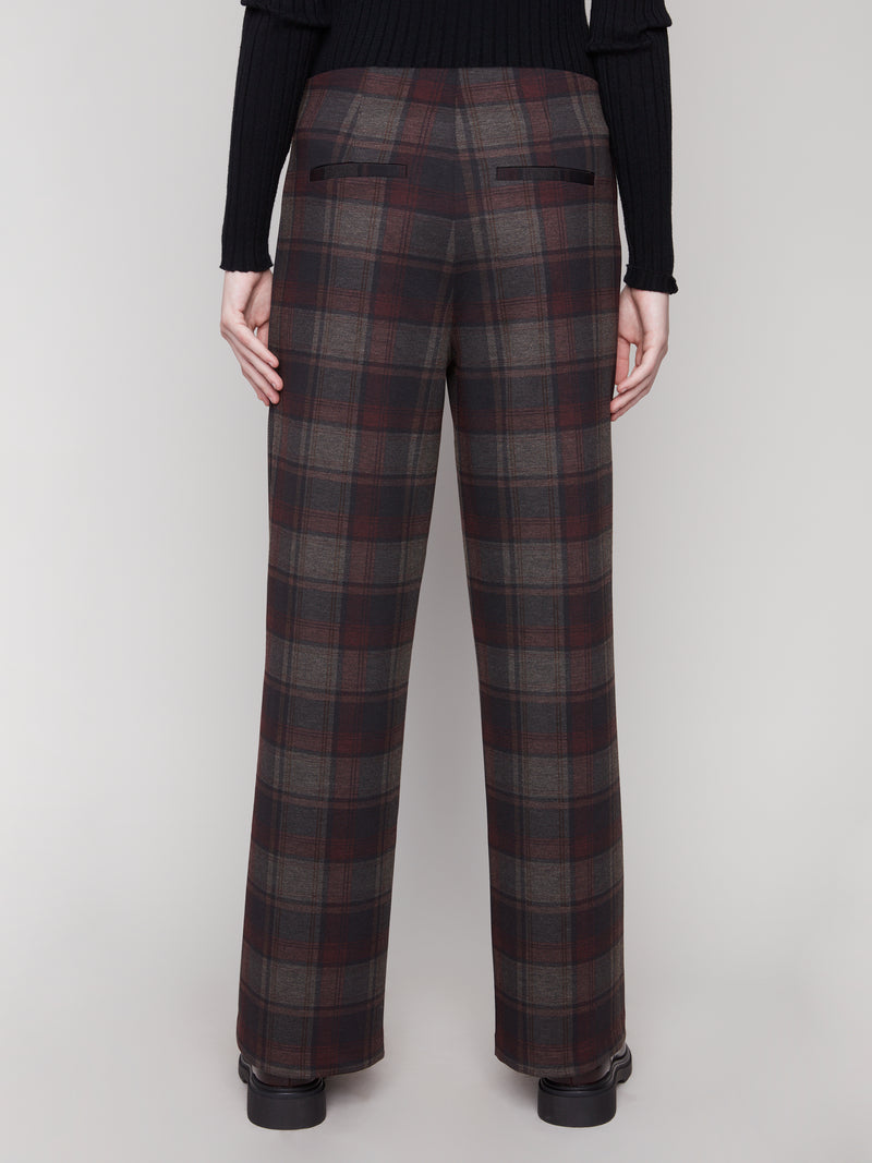 CHARLIE B // 5540P WIDE LEG PULL-ON PLAID PANTS