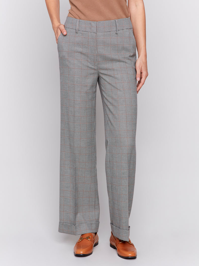 CHARLIE B // 5548 WIDE LEG CHECKED PANTS