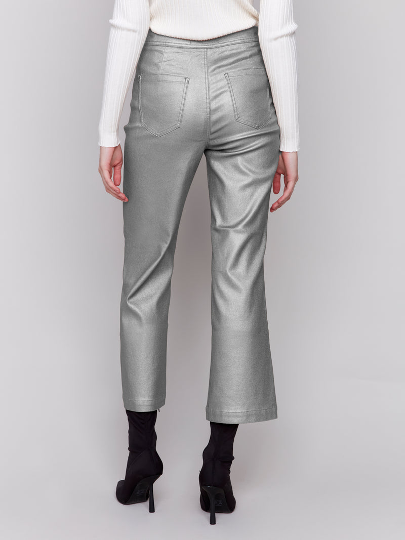 CHARLIE B // 5562 CROPPED WAX FLARE PANT SILVER