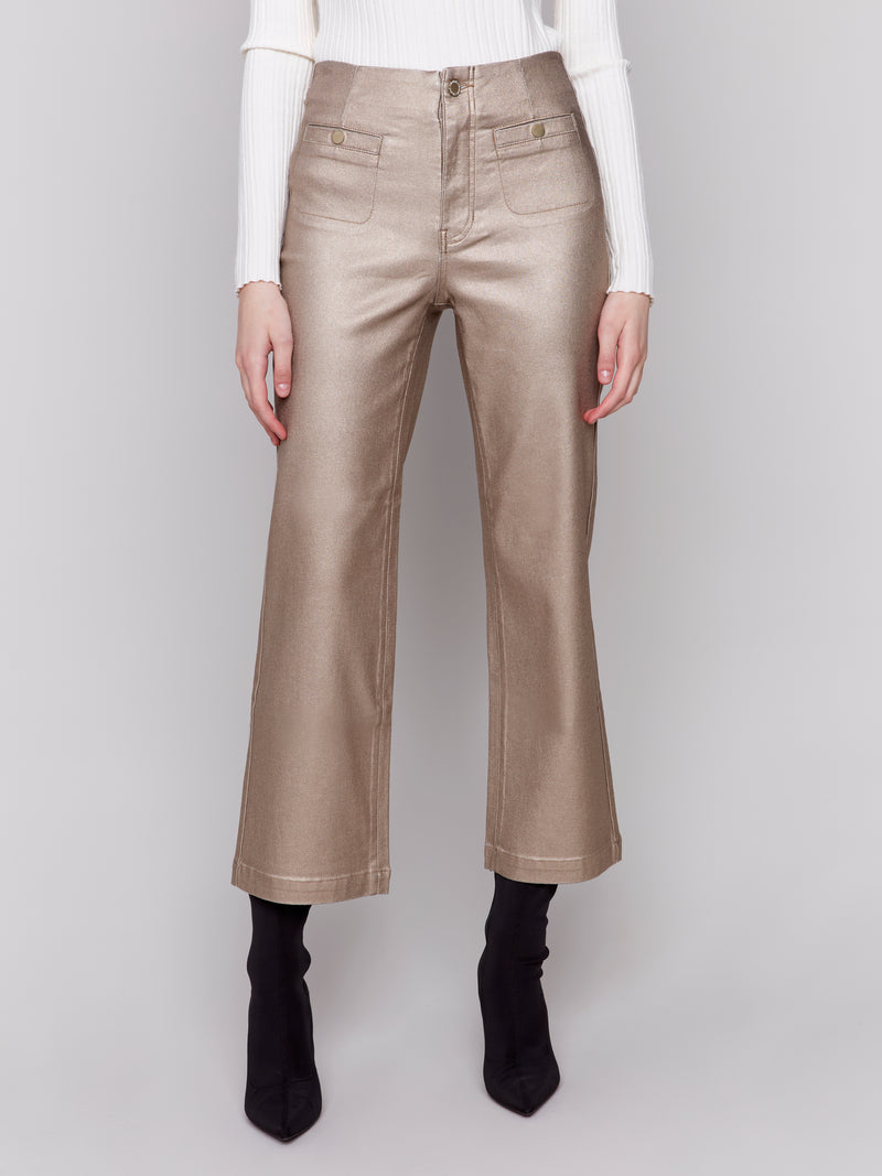 CHARLIE B // 5562 CROPPED WAX FLARE PANT BRONZE