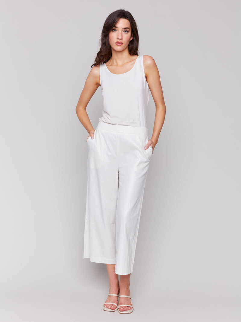 CHARLIE B // 5648F PULL-ON LINEN STRETCH PANTS