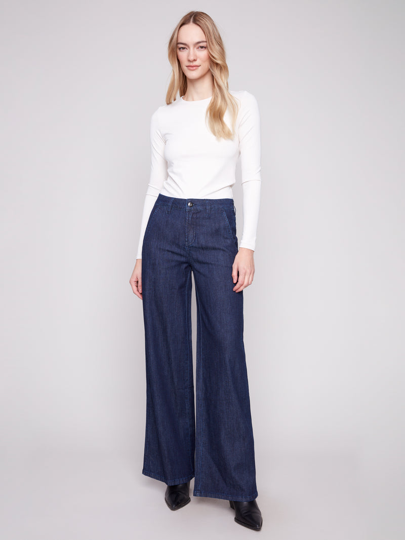 CHARLIE B // 5659 WIDE LEG DENIM BLUE BLACK