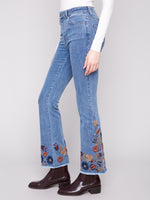 CHARLIE B // 5667 FLARED DENIM MEDIUM BLUE