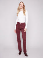 CHARLIE B // 5687 FLARED DENIM WITH PATCH POCKETS CABERNET