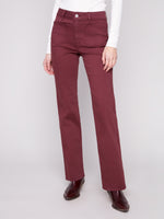 CHARLIE B // 5687 FLARED DENIM WITH PATCH POCKETS CABERNET