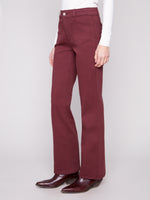 CHARLIE B // 5687 FLARED DENIM WITH PATCH POCKETS CABERNET