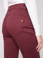 CHARLIE B // 5687 FLARED DENIM WITH PATCH POCKETS CABERNET