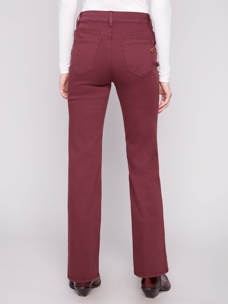 CHARLIE B // 5687 FLARED DENIM WITH PATCH POCKETS CABERNET