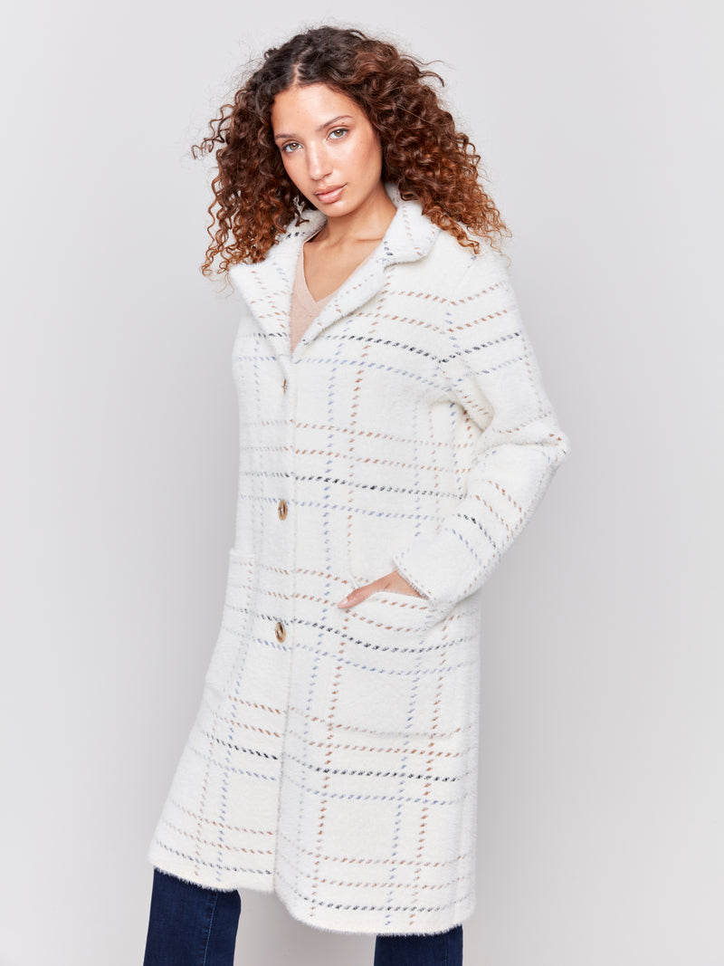 CHARLIE B // 6326 KNIT PLAID COATIGAN