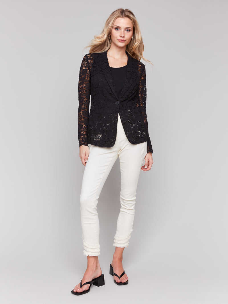 CHARLIE B // 6360 LACE BLAZER BLACK