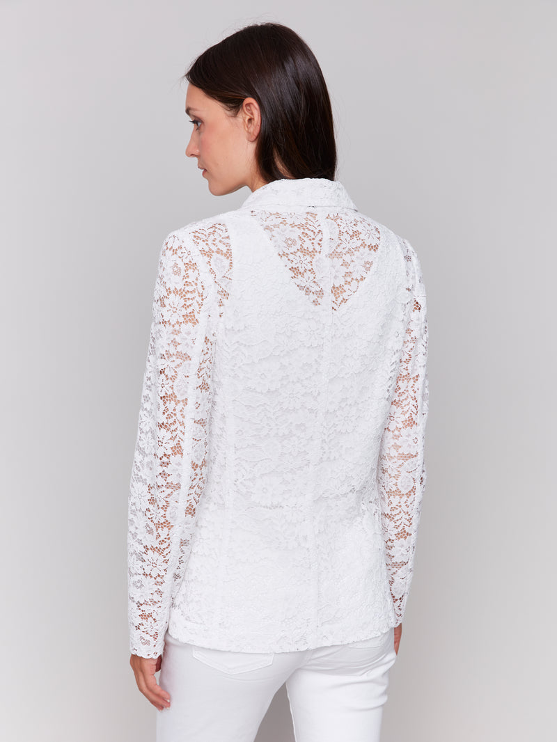 CHARLIE B // 6360 LACE BLAZER WHITE