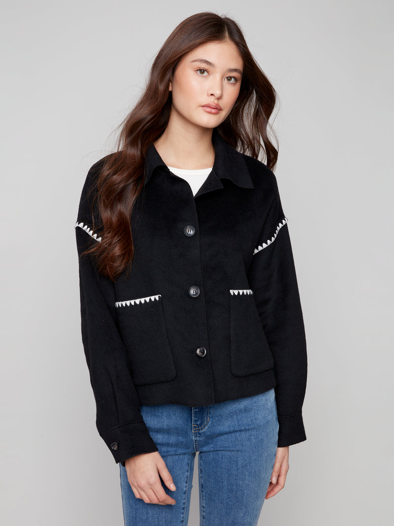 CHARLIE B // 6377 BUTTON-UP JACKET BLACK