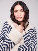 CHARLIE B // 6379  PATTERNED BOUCLÉ JACKET WITH SHERPA TRIM