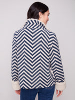 CHARLIE B // 6379  PATTERNED BOUCLÉ JACKET WITH SHERPA TRIM