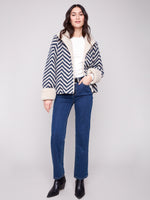 CHARLIE B // 6379  PATTERNED BOUCLÉ JACKET WITH SHERPA TRIM