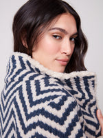 CHARLIE B // 6379  PATTERNED BOUCLÉ JACKET WITH SHERPA TRIM
