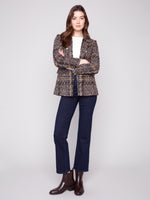CHARLIE B // 6394 CHEVRON TWEED BLAZER WITH GOLD BUTTONS