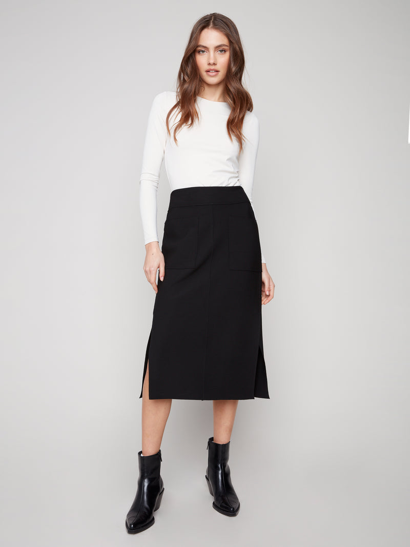 CHARLIE B // 7076R MIDI SKIRT WITH PATCH POCKETS