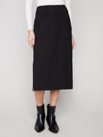 CHARLIE B // 7076R MIDI SKIRT WITH PATCH POCKETS