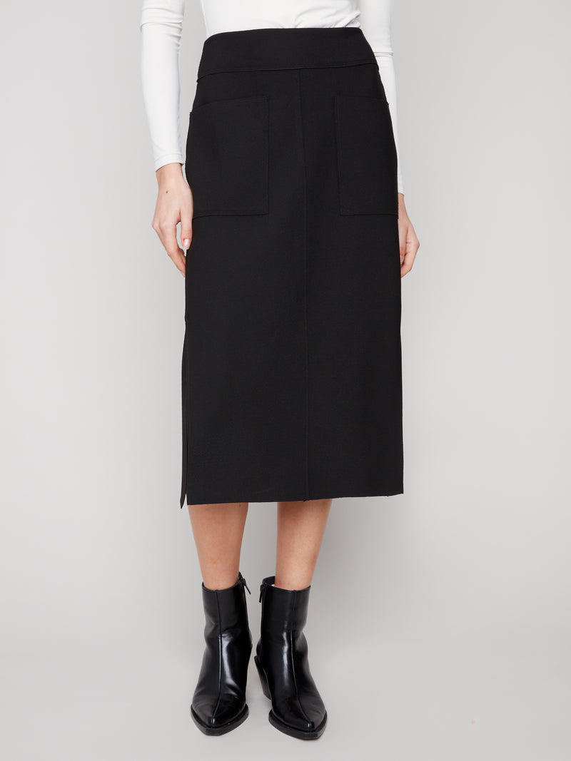 CHARLIE B // 7076R MIDI SKIRT WITH PATCH POCKETS