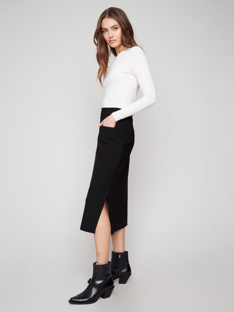 CHARLIE B // 7076R MIDI SKIRT WITH PATCH POCKETS