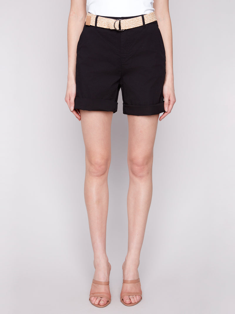 CHARLIE B // 8065 CUFFED SHORTS WITH BELT