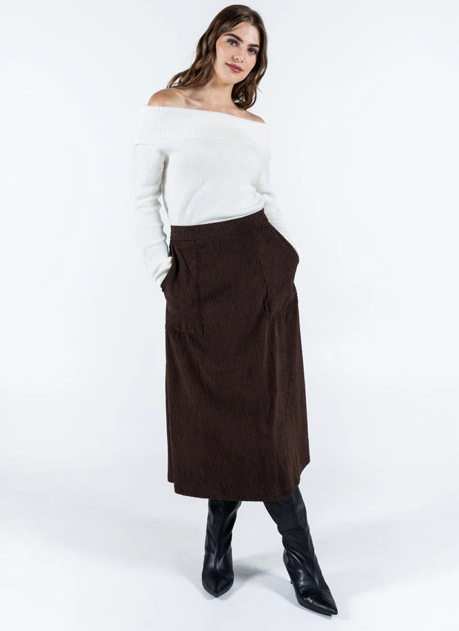 C'EST MOI // CES-1001 CORDUROY ALINE SKIRT ESPRESSO